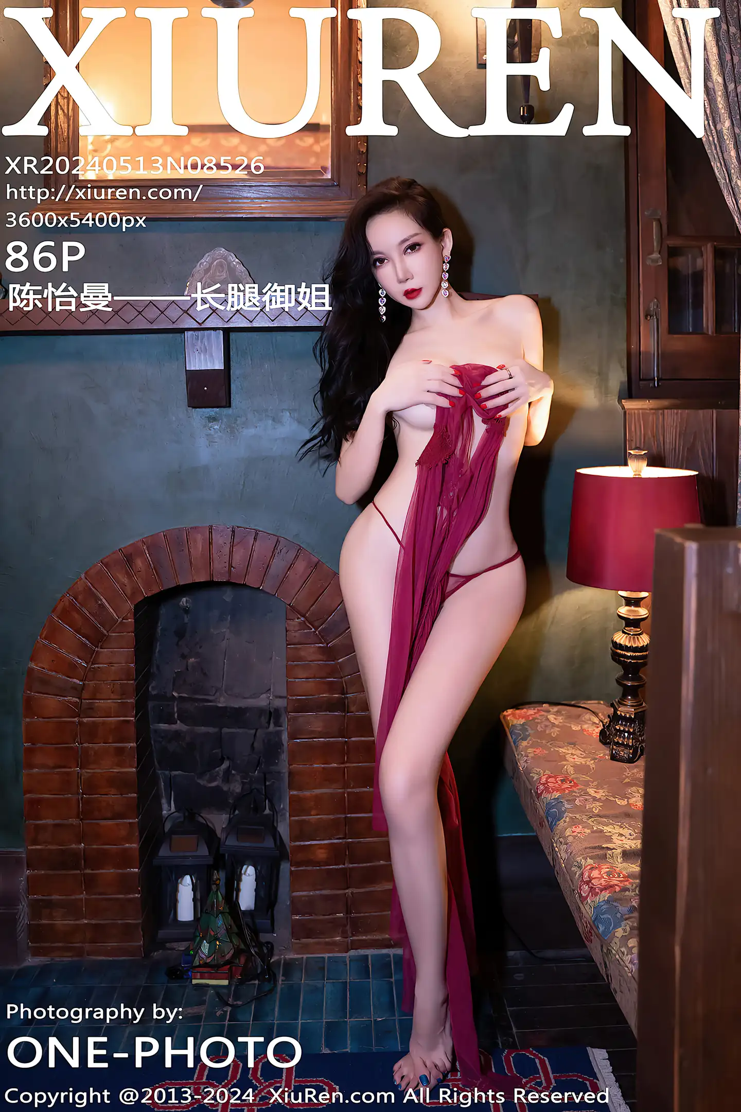 [XiuRen秀人网]VOL.8526 模特陈怡曼性感红色低胸连衣短裙配黑丝网袜秀魔鬼身材诱惑写真86P-秀人网官方网站